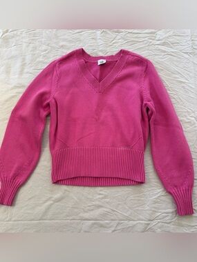 Cabi Knockout Pullover #6449 Hot Pink V-Neck Cropped Sweater [S]
